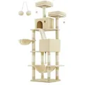 FEANDREA Kratzbaum, Katzenbaum, 168/206 cm(H), mehrstöckig für große Katzen, Kippschutz beige|gelb 60 cm x 206 cm x 50 cm