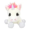 Depesche 11493 Ylvi - Kuscheltier Einhorn liegend, in Weiß und mit bunter Mähne in Regenbogenfarben, ca. 30 cm großes Plüschtier mit silbernen Akzenten