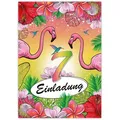 LIMONIA Einladungskarten Tropen Einladungen zum 7. Kindergeburtstag Mädchen Flamingo Kolibri, Einladungskarten Blumen Palmen Karten zum siebten Geburtstag