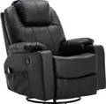 MCombo Leder Massagesessel Fernsehsessel Relaxsessel Dreh Schaukel Heizung USB manuell verstellbar Echtleder 7050BK