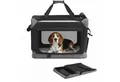 FEANDREA Hunde-Transportbox Hundebox faltbar, Hundetasche, Oxford-Gewebe, tintenschwarz-taubengrau, mit 4 Türen aus Netzstoff, Griffen, Tasche, 60 cm, für kleine Hunde