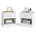 VASAGLE Nachttisch, 2er Set, Beistelltisch, mit Schublade, Griff, offenes Fach, Couchtisch, für Schlafzimmer, Wohnzimmer, klassikweiß LET819T14