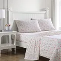 Laura Ashley Queen-Size-Bettlaken, Baumwoll-Perkal-Bettwäsche-Set, leicht und atmungsaktiv, Heimdekoration (Norella Pink, Queen)