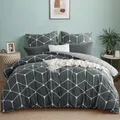 RUIKASI Bettwäsche 200x220 Baumwolle 3 teilig Anthrazit - Baumwollbettwäsche 200 x 220 mit Geometrie Muster, Bettbezug Set 220x200 Cotton mit Reißverschluss