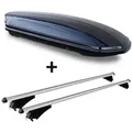 Skibox schwarz glänzend VDP-MAA 460G 460 Liter abschließbar + Alu-Relingträger Dachgepäckträger aufliegende Reling im Set kompatibel mit für Ope