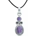 mantraroma Kettenanhänger IGIRI aus 925 Silber mit Amethyst (Kettenanhänger am Baumwollband im Schmuckbeutel), 925 Sterling Silber Kettenanhänger für Damen lila