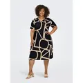 ONLY CARMAKOMA Shirtkleid Plus Size V-Ausschnitt Kurzarm Midi Sommer Dress (knielang) CARFYRLA LIFE S/S V-NCK BLK AOP DRE NOOS schwarz 42-44
