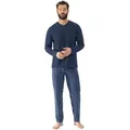 Mey Schlafanzug Straight (2 tlg) Langarm-Shirt mit Brusttasche blau L