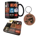 AC/DC Geschenkset (Becher, Untersetzer und Schlüsselanhänger) – Offizielles Merchandise, inklusive Premium-Keramikbecher, Untersetzer und Schlüsselanhänger, perfekt für Rock-Fans, ideal zum