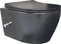 Aloni WC Schwarz Matt Spülrandlos Wand WC mit Taharet Armatur Softclose Deckel Toilette Hängend