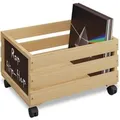 Relaxdays Schallplattenkiste Bambus Natur Schwarz Mit Rollen 27 cm x 43 cm x 34 cm 2,3 kg