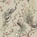 Holden Menali Pfau Blumen Trail Glitzer Lebendige Tierbedruckte Strukturierte Tapete Beige Natürliche Creme 36271