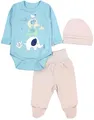 TupTam Baby Mädchen Jungen Bekleidungsset Langarmbody Hose Mütze mit Aufdruck Spruch 3 teilig, Farbe: Drei Elefanten Beige Mintgrün, Größe: 56