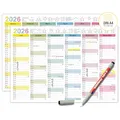 TOBJA abwischbarer Wandkalender 2026 A4 - "Bunter" Jahresplaner 2026 abwischbar, inkl. Stift. Tafelkalender 2026, Robuster Kalender A4 (abwischbar +1 Stift)