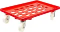 Transportroller für Euroboxen 60x40cm mit Kunststoffräder rot | Gitter/Rasterdeck | 2 Lenkrollen & 2 Bremsrollen | Traglast 300kg | Kistenroller Logistikroller Rollwagen Profi-Fahrgestell