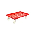 Transportroller für Euroboxen 60x40cm mit Kunststoffräder rot | Gitter/Rasterdeck | 2 Lenkrollen & 2 Bremsrollen | Traglast 300kg | Kistenroller Logistikroller Rollwagen Profi-Fahrgestell