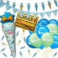 Schuleinführung Deko Set - Folienballons + Girlanden + Ballons + Konfetti Schule