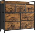 Songmics Industrie-Design Kommode mit 7 Stoffschubladen, Schwarz, Braun, 7 Schublade(n), Metall, Abbildung, Rechteckig, 1 Regale