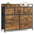 SONGMICS Kommode, Schrank, 7 Stoffschubladen mit Griffen, Metallgestell, Industrie-Design, vintagebraun-tintenschwarz LTS137B01
