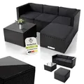 Juskys Polyrattan Lounge Punta Cana M schwarz – Gartenlounge Set 3-4 Personen – Sitzgruppe mit Sofa, Tisch & Hocker - Sitzbezüge Dunkelgrau - Schwarz/Grau