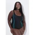 Ulla Popken Badeanzug Badeanzug Pipings Unterbrustband Vorderfutter schwarz 56