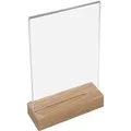 HMF 46942 Acryl Tischaufsteller mit Holzfuß DIN A5 Hochformat Glasklar