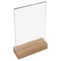 HMF 46942 Acryl Tischaufsteller mit Holzfuß | DIN A5 Hochformat | Glasklar