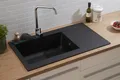 Einbauspüle Küchenspüle Spüle Granit Mineralite 86 x 50 Schwarz Respekta Denver