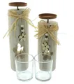 Dekoleidenschaft Windlicht Säule "Blüten" Windlichtsäule aus Holz & Glas Holzsäule mit Kerzenglas (2 St., im Set), 30 + 35 cm hoch, Shabby Look, Teelichthalter