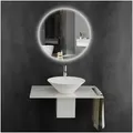 Alpenberger Badmöbel-Set Waschbecken auf Keramikplatte mit Edelstahlkasten – Aufsatzwaschbecken, (Waschtisch für Kleine Bäder, mit Badspiegel Rund), Badezimmer Set mit Wandspiegel 77 cm