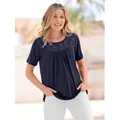 Rundhalsshirt INSPIRATIONEN "Shirt", Damen, Gr. 48, blau (marine), 95% Viskose, 5% Elasthan, Spitze:50% Baumwolle, 50% Polyester, unifarben, Rundhals, Shirts Rundhalsshirt