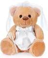 BRUBAKER Teddybär Braut im weißen Hochzeitskleid - 25 cm Teddy Geschenk für Hochzeit, Verlobung und Junggesellenabschied - Hochzeitsgeschenk Kuscheltier mit Kleid, Schleier und Brautstrauß