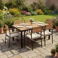 Juskys Akazienholz Gartengarnitur Rhodos - Tisch, 6 Stühle & Auflagen - Gartenmöbel Holz - Schwarz