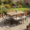 Juskys® Akazienholz Gartengarnitur Rhodos - Tisch, 6 Stühle & Auflagen - Holz Gartenmöbel Set 7-teilig - Balkonmöbel -Outdoor Möbel Natur & Schwarz