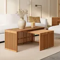 Couchtisch HAVANA aus Teak Natur Rustikales Design Massivholztisch Lamellenoptik Couchtisch aus Holz