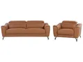 Beliani Ledersessel Ledersofa Goldbraun mit Kopfstützen modernes Wohnzimmer-Set Narwik