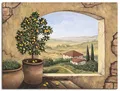 ARTland Wanddeko Leinwand Bilder Wandbild 120x90 cm Fensterblick Fenster Toskana Italien Landschaft Aussicht Malerei T5ZG