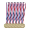 Relaxdays 48 x Goldmedaille Kinder, Band, Fackel, Auszeichnung für Siegerehrung, Medaillenset, 5 cm Ø, Plastik, Medaille, Gold