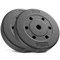 TREX SPORT Hantelscheiben Set 20 kg | aus Kunststoff, runde Form, 27 mm Bohrung, abgeschrägte Kante, Sand-Zement-Füllung, für Langhantel, 2x10 kg | Schwarz
