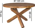 WOHNLING Design Esszimmertisch BOHA rund Ø 120 cm x 75 cm Sheesham Massiv-Holz Landhaus Esstisch 4 Personen Küchentisch Tisch für Esszimmer braun