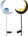 2er Set Solarleuchte, Mond Design, Erdspieß, H 90 cm