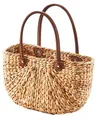 Kobolo Tasche Wasserhyazinthe, 39x16x45 cm, braune, geflochtene Henkeltasche mit robusten Kunstlederhenkeln, ideal als Einkaufstasche, Strandtasche oder modisches Accessoire für Alltag & Freizeit