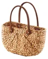 Kobolo Shopper Korbtasche aus Wasserhyazinthe - Kunstledergriffe - natur braun