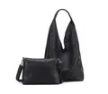 ITALYSHOP24 Schultertasche DAMEN XXL SHOPPER Set HOBO Cross Over Body Bag Umhängetasche Beutel (Spar-Set: Henkel Tasche mit CrossOver, Workbag Schule Tote Weekender, 2-tlg., mit Henkel & Schultergurt), Schmucktasche Smartphone Freizeit Abend Urlaub Leder Optik leicht