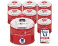EVOCAMP Gaskartusche Butan Propan 300g, Schraubventil passend für Weber Q100/1200, Zubehör für Campingkocher, Gaskocher, Bunsenbrenner, Lötbrenner, Gasgrill, Gaslampe, 8 St., Einweg, 300 g, EN 417, Sicherheitsventil