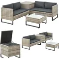 Juskys Polyrattan Lounge Santorini - Sitzecke mit Beistelltisch & Auflagenbox - Grau - Grau