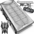 tillvex® Campingbett Grau 210 x 80 x 40 cm klappbar mit Tragetasche bis 280 kg | Campingliege extra breit | Feldbett Karpfenliege für Outdoor & I... - Grau