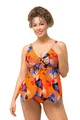 Ulla Popken Damen große Größen Übergrößen Plus Size Tankini, Blätter, Softcups, Träger verstellbar, recycelt Hellorange 56 827593644-56