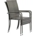 Juskys Polyrattan Gartenstühle Yoro 2er Set Stapelbar mit Armlehnen Grau Meliert