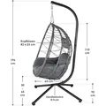Juskys Hängesessel Aria mit Kissen - höhenverstellbar & faltbar - Polyrattan Hängeschaukel Outdoor & Indoor - Korbhängesessel bis 130kg Dunkelgrau - Schwarz/Dunkelgrau